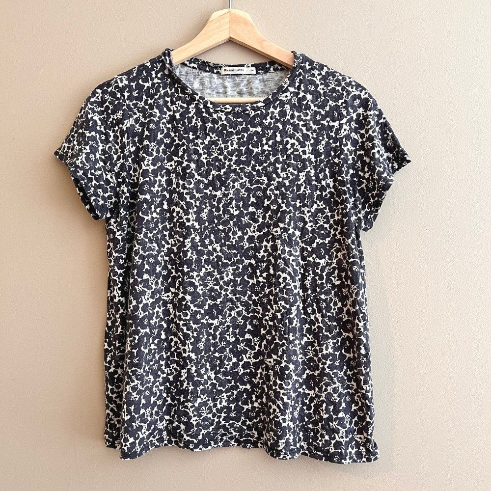 Marine Layer Floral Short Sleeve Tee Black White Supima Modal Size M 16021